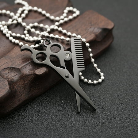 Stainless Steel Hairstylist Scissors Comb Pendant Necklace With Chain Unisex Stainless Steel Hairstylist Scissors Comb Pendant Necklace With Chain Unisex